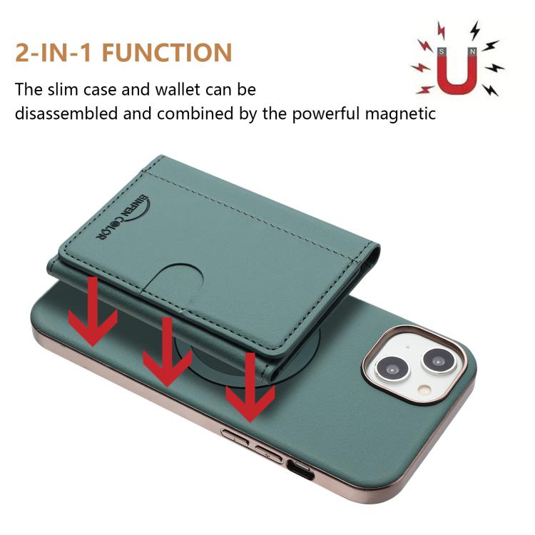 For iPhone 14 Plus Solid Color Horizontal Magnetic Card Bag RFID MagSafe Phone Case