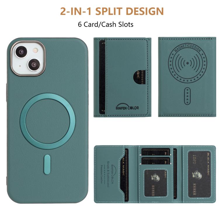 For iPhone 14 Plus Solid Color Horizontal Magnetic Card Bag RFID MagSafe Phone Case