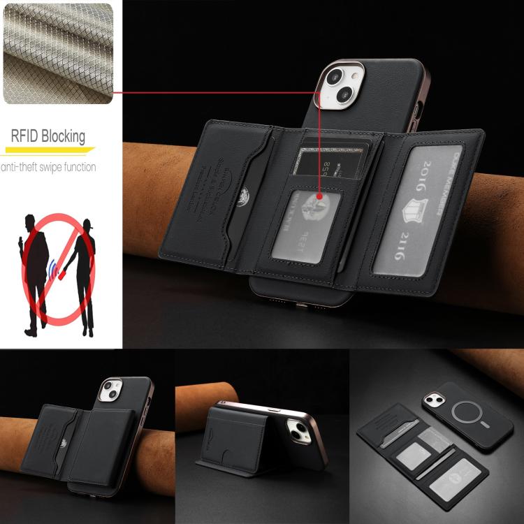 For iPhone 14 Plus Solid Color Horizontal Magnetic Card Bag RFID MagSafe Phone Case