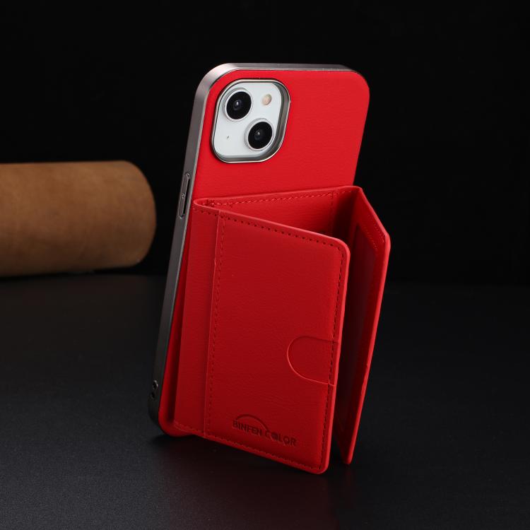 For iPhone 15 Solid Color Horizontal Magnetic Card Bag RFID MagSafe Phone Case