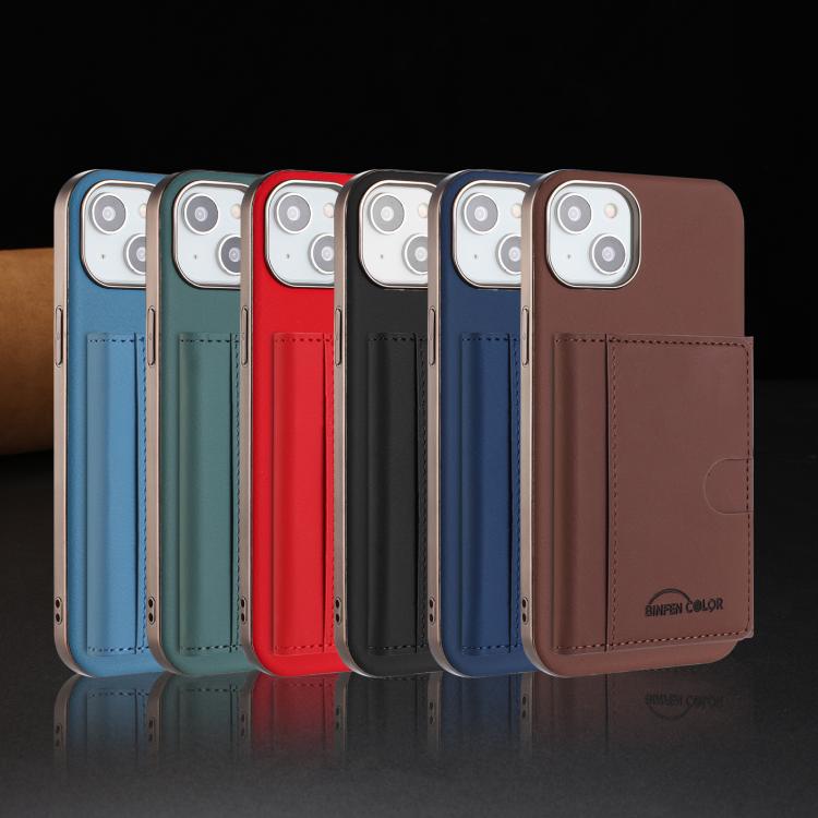 For iPhone 15 Solid Color Horizontal Magnetic Card Bag RFID MagSafe Phone Case