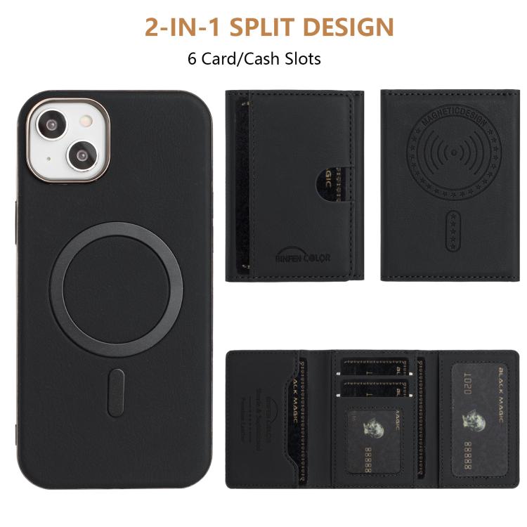 For iPhone 15 Solid Color Horizontal Magnetic Card Bag RFID MagSafe Phone Case