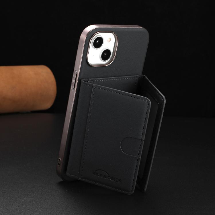 For iPhone 15 Solid Color Horizontal Magnetic Card Bag RFID MagSafe Phone Case
