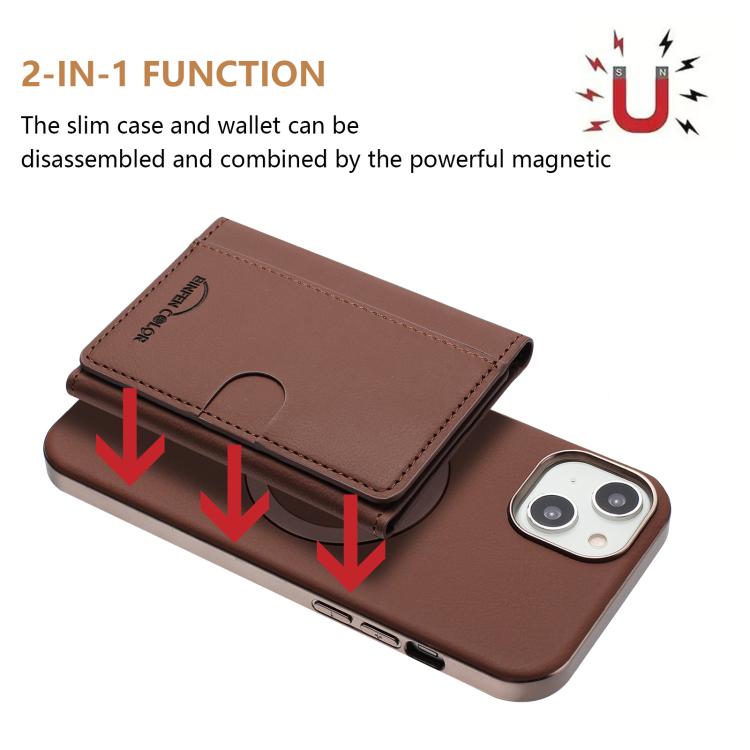 For iPhone 14 Solid Color Horizontal Magnetic Card Bag RFID MagSafe Phone Case