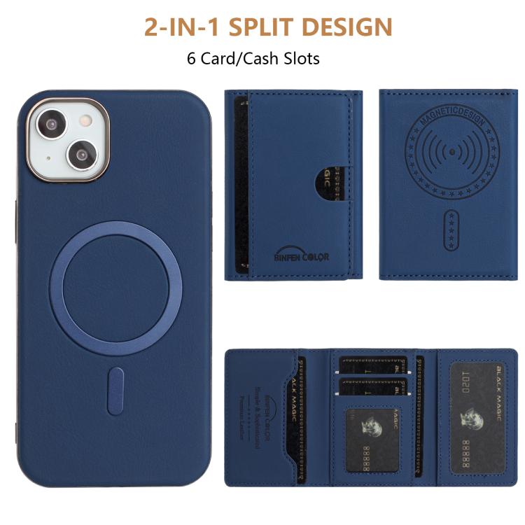 For iPhone 14 Solid Color Horizontal Magnetic Card Bag RFID MagSafe Phone Case