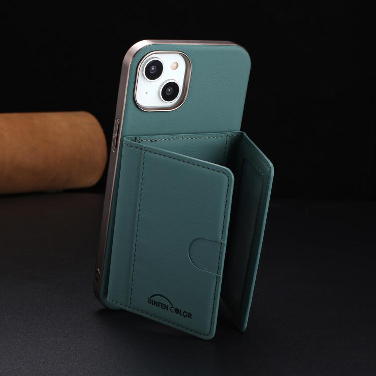 For iPhone 14 Solid Color Horizontal Magnetic Card Bag RFID MagSafe Phone Case