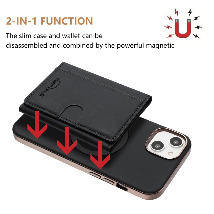 For iPhone 14 Solid Color Horizontal Magnetic Card Bag RFID MagSafe Phone Case