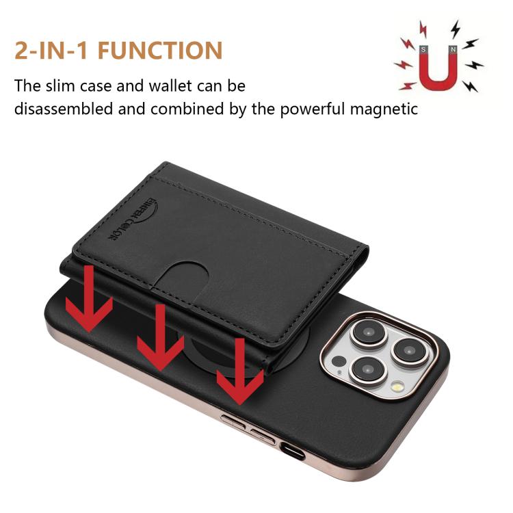 For iPhone 14 Pro Max Solid Color Horizontal Magnetic Card Bag RFID MagSafe Phone Case