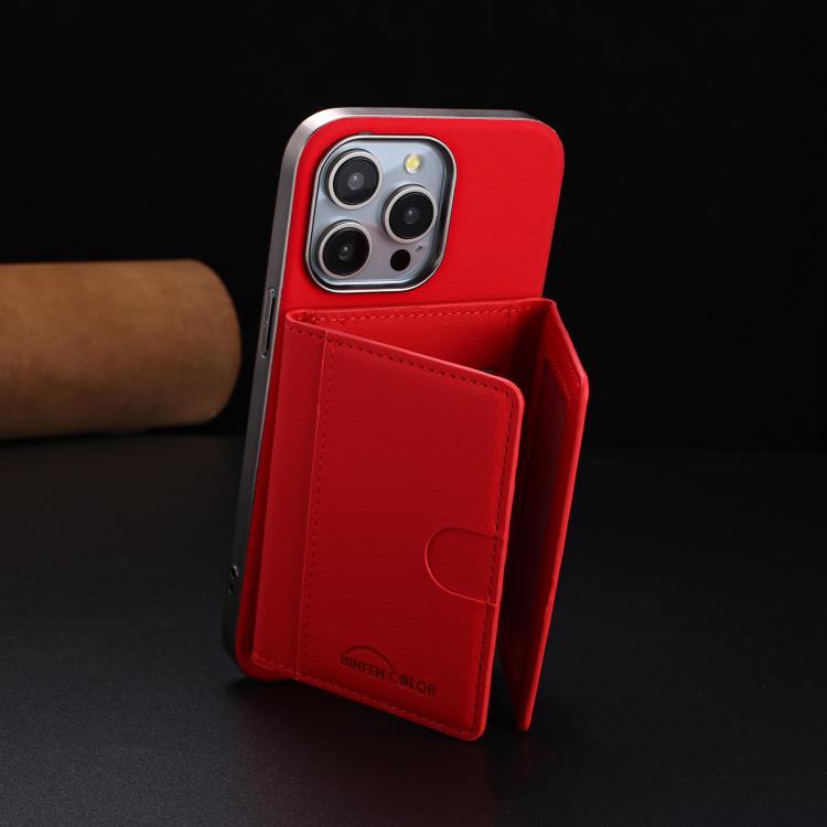 For iPhone 13 Pro Max Solid Color Horizontal Magnetic Card Bag RFID MagSafe Phone Case