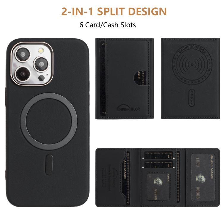 For iPhone 13 Pro Max Solid Color Horizontal Magnetic Card Bag RFID MagSafe Phone Case