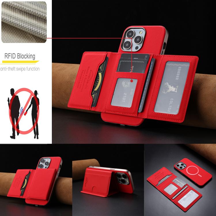 For iPhone 12 Pro Max Solid Color Horizontal Magnetic Card Bag RFID MagSafe Phone Case
