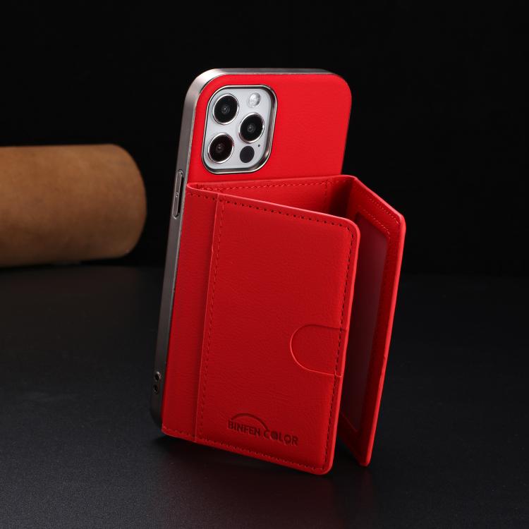 For iPhone 12 / 12 Pro Solid Color Horizontal Magnetic Card Bag RFID MagSafe Phone Case