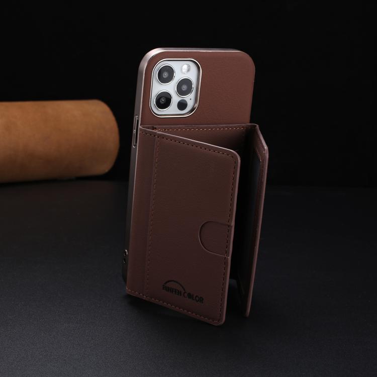 For iPhone 12 / 12 Pro Solid Color Horizontal Magnetic Card Bag RFID MagSafe Phone Case
