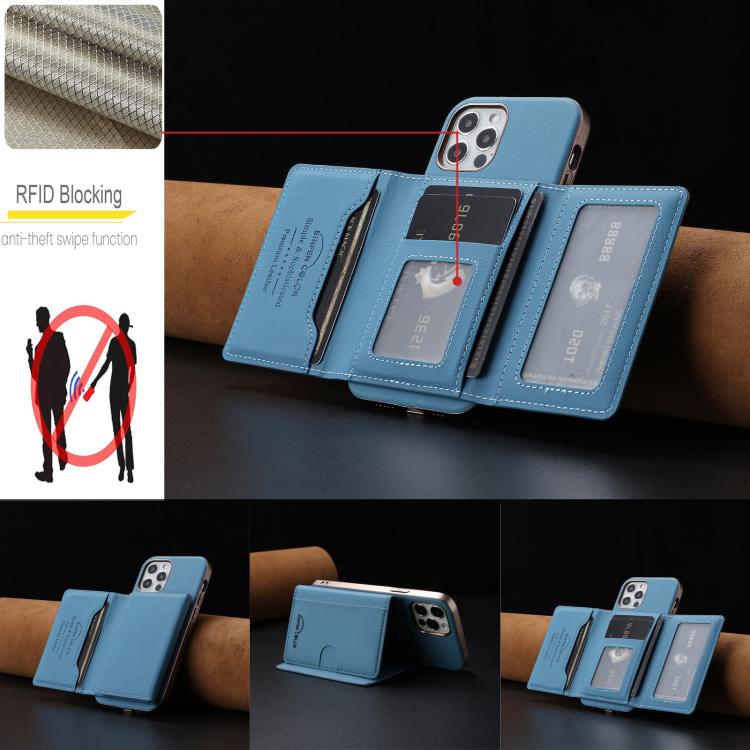 For iPhone 12 / 12 Pro Solid Color Horizontal Magnetic Card Bag RFID MagSafe Phone Case