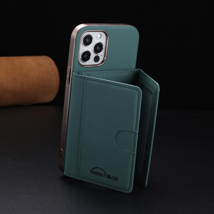 For iPhone 12 / 12 Pro Solid Color Horizontal Magnetic Card Bag RFID MagSafe Phone Case