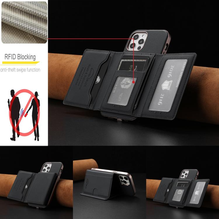 For iPhone 12 / 12 Pro Solid Color Horizontal Magnetic Card Bag RFID MagSafe Phone Case
