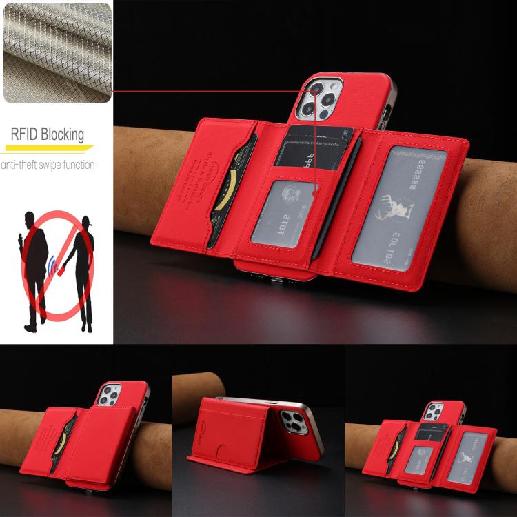 For iPhone 11 Solid Color Horizontal Magnetic Card Bag RFID MagSafe Phone Case