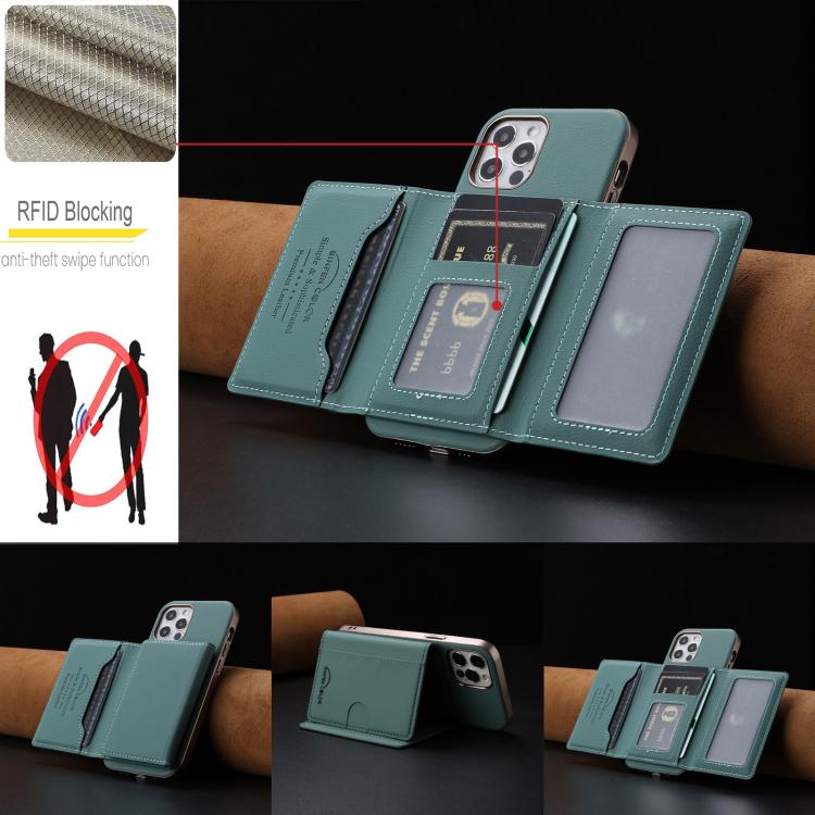 For iPhone 11 Solid Color Horizontal Magnetic Card Bag RFID MagSafe Phone Case