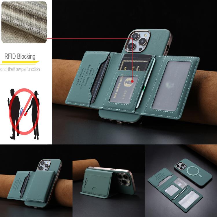 For iPhone 11 Pro Solid Color Horizontal Magnetic Card Bag RFID MagSafe Phone Case