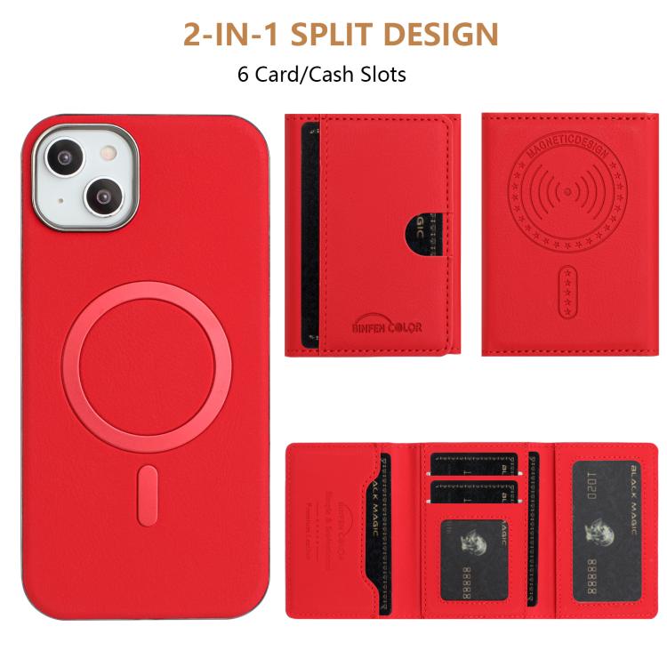For iPhone 13 Solid Color Horizontal Magnetic Card Bag RFID MagSafe Phone Case