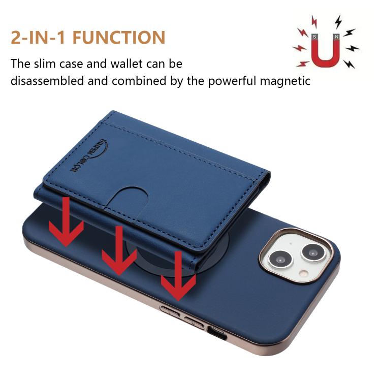 For iPhone 15 Plus Solid Color Horizontal Magnetic Card Bag RFID MagSafe Phone Case
