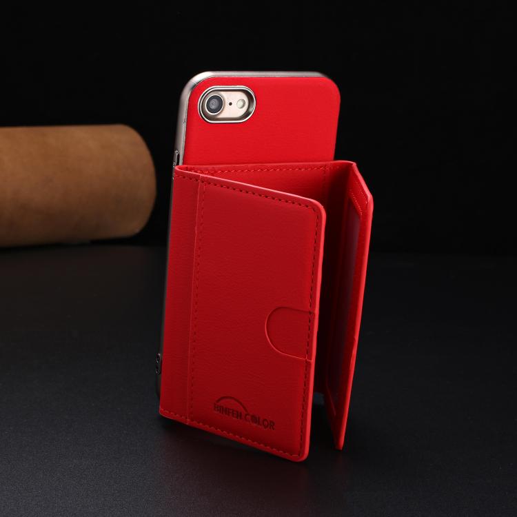 For iPhone 8 / 7 / 6 Solid Color Horizontal Magnetic Card Bag RFID MagSafe Phone Case