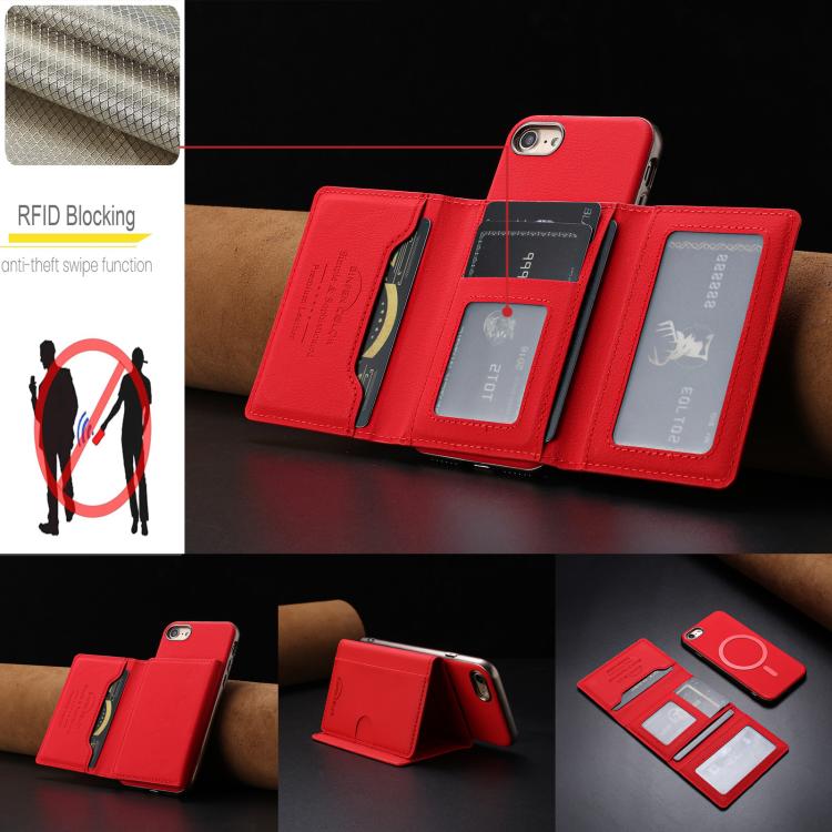 For iPhone 8 / 7 / 6 Solid Color Horizontal Magnetic Card Bag RFID MagSafe Phone Case