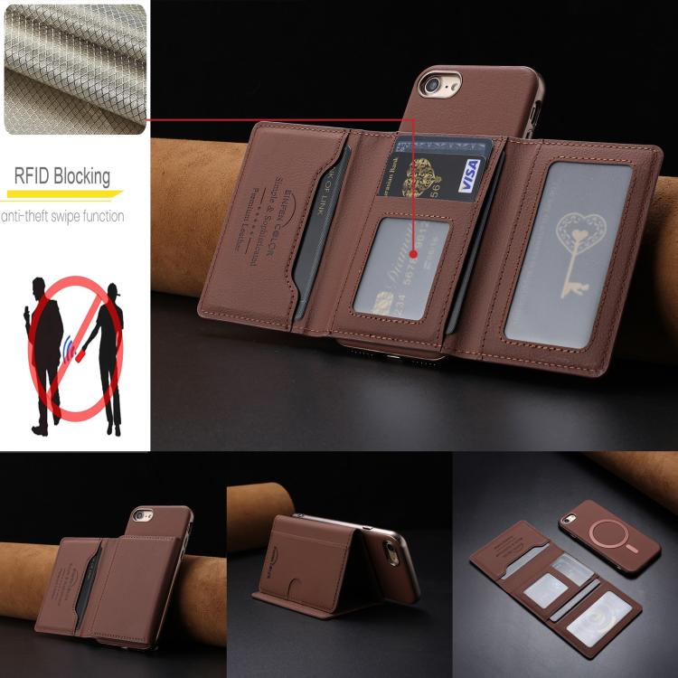 For iPhone 8 / 7 / 6 Solid Color Horizontal Magnetic Card Bag RFID MagSafe Phone Case