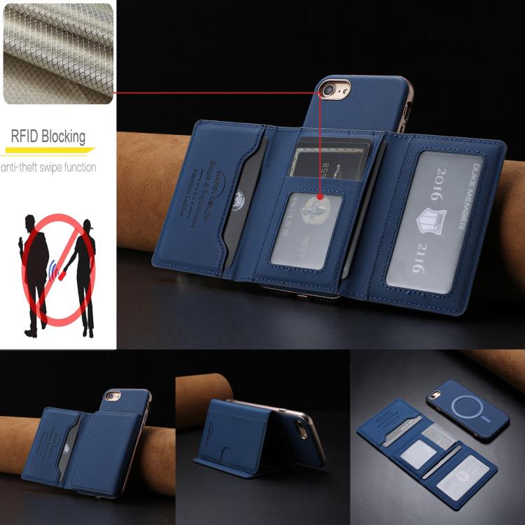 For iPhone 8 / 7 / 6 Solid Color Horizontal Magnetic Card Bag RFID MagSafe Phone Case