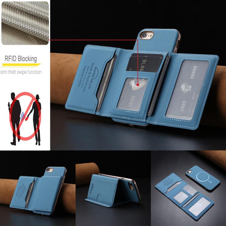 For iPhone 8 / 7 / 6 Solid Color Horizontal Magnetic Card Bag RFID MagSafe Phone Case