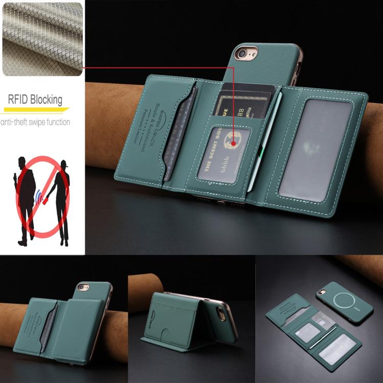 For iPhone 8 / 7 / 6 Solid Color Horizontal Magnetic Card Bag RFID MagSafe Phone Case