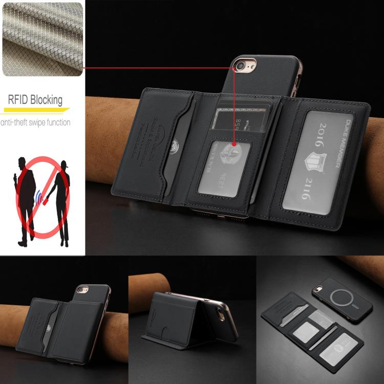 For iPhone 8 / 7 / 6 Solid Color Horizontal Magnetic Card Bag RFID MagSafe Phone Case
