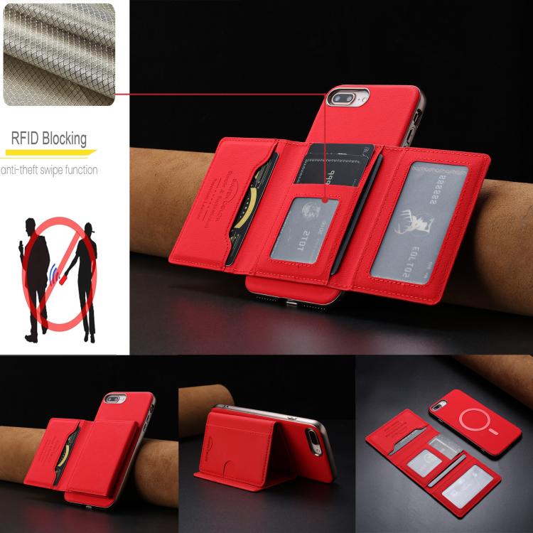 For iPhone 8 Plus / 7 Plus Solid Color Horizontal Magnetic Card Bag RFID MagSafe Phone Case