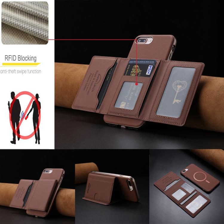 For iPhone 8 Plus / 7 Plus Solid Color Horizontal Magnetic Card Bag RFID MagSafe Phone Case