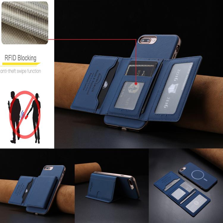 For iPhone 8 Plus / 7 Plus Solid Color Horizontal Magnetic Card Bag RFID MagSafe Phone Case