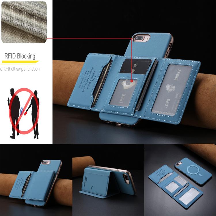 For iPhone 8 Plus / 7 Plus Solid Color Horizontal Magnetic Card Bag RFID MagSafe Phone Case