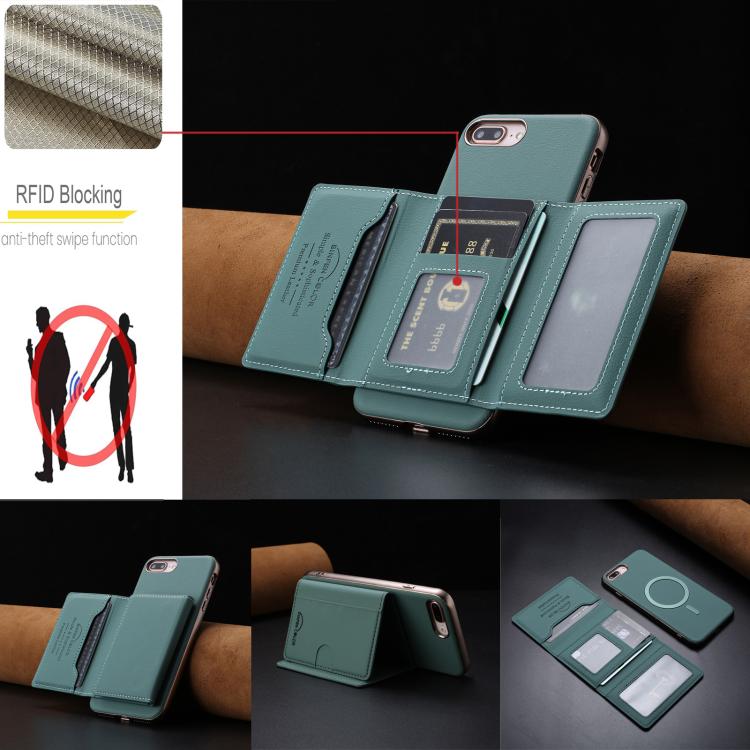 For iPhone 8 Plus / 7 Plus Solid Color Horizontal Magnetic Card Bag RFID MagSafe Phone Case