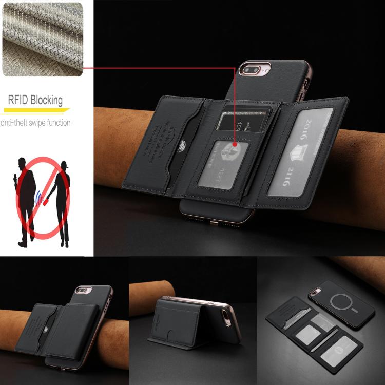 For iPhone 8 Plus / 7 Plus Solid Color Horizontal Magnetic Card Bag RFID MagSafe Phone Case