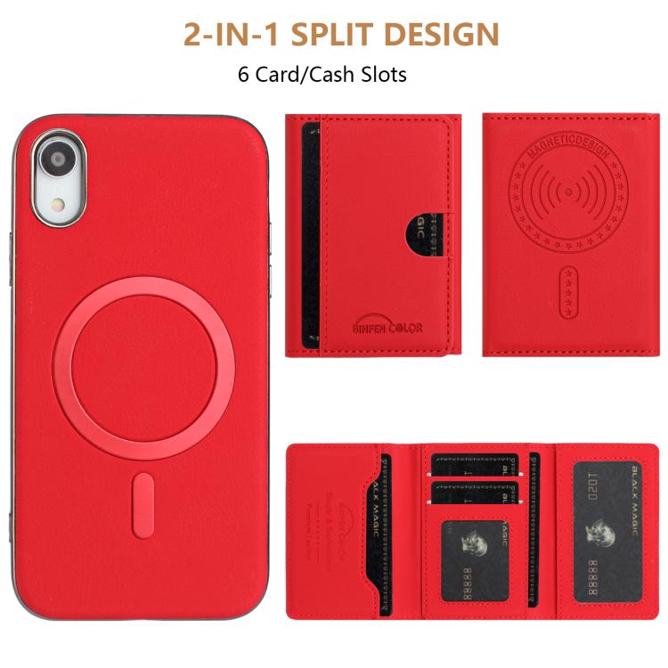 For iPhone XR Solid Color Horizontal Magnetic Card Bag RFID MagSafe Phone Case