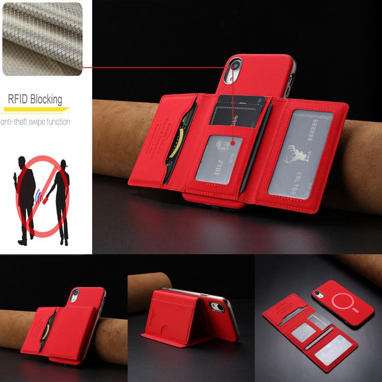 For iPhone XR Solid Color Horizontal Magnetic Card Bag RFID MagSafe Phone Case