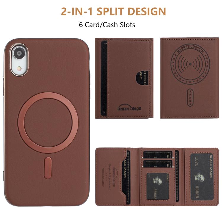 For iPhone XR Solid Color Horizontal Magnetic Card Bag RFID MagSafe Phone Case
