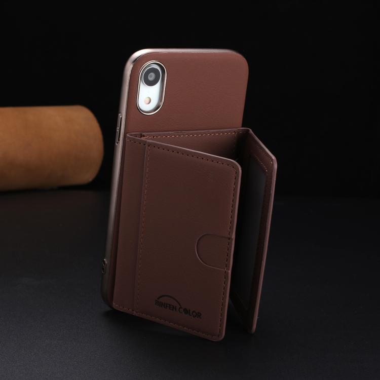 For iPhone XR Solid Color Horizontal Magnetic Card Bag RFID MagSafe Phone Case