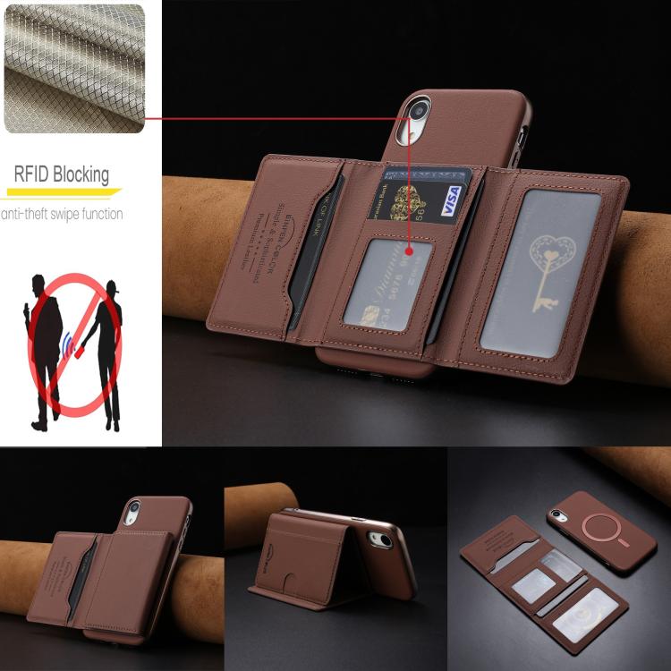 For iPhone XR Solid Color Horizontal Magnetic Card Bag RFID MagSafe Phone Case