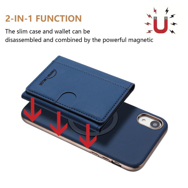 For iPhone XR Solid Color Horizontal Magnetic Card Bag RFID MagSafe Phone Case