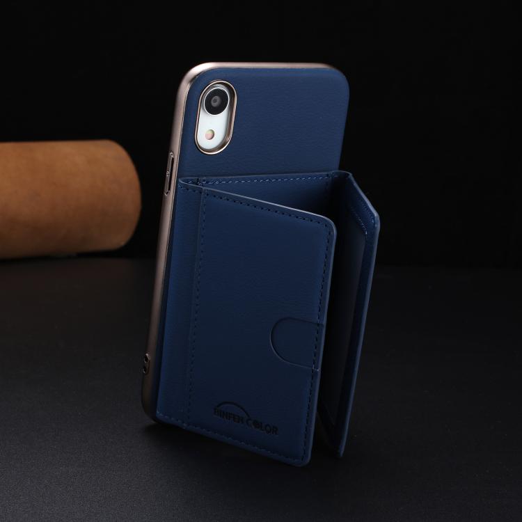 For iPhone XR Solid Color Horizontal Magnetic Card Bag RFID MagSafe Phone Case