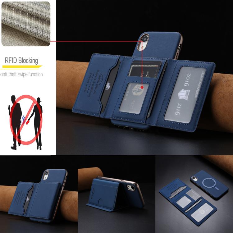 For iPhone XR Solid Color Horizontal Magnetic Card Bag RFID MagSafe Phone Case