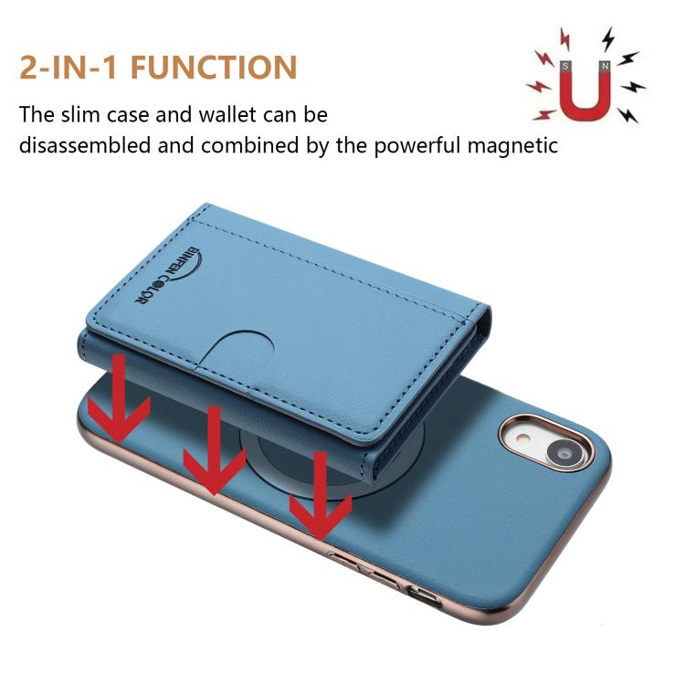 For iPhone XR Solid Color Horizontal Magnetic Card Bag RFID MagSafe Phone Case