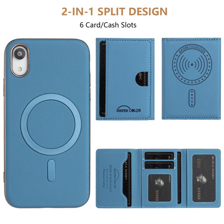 For iPhone XR Solid Color Horizontal Magnetic Card Bag RFID MagSafe Phone Case