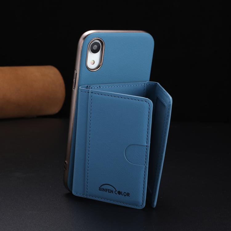 For iPhone XR Solid Color Horizontal Magnetic Card Bag RFID MagSafe Phone Case