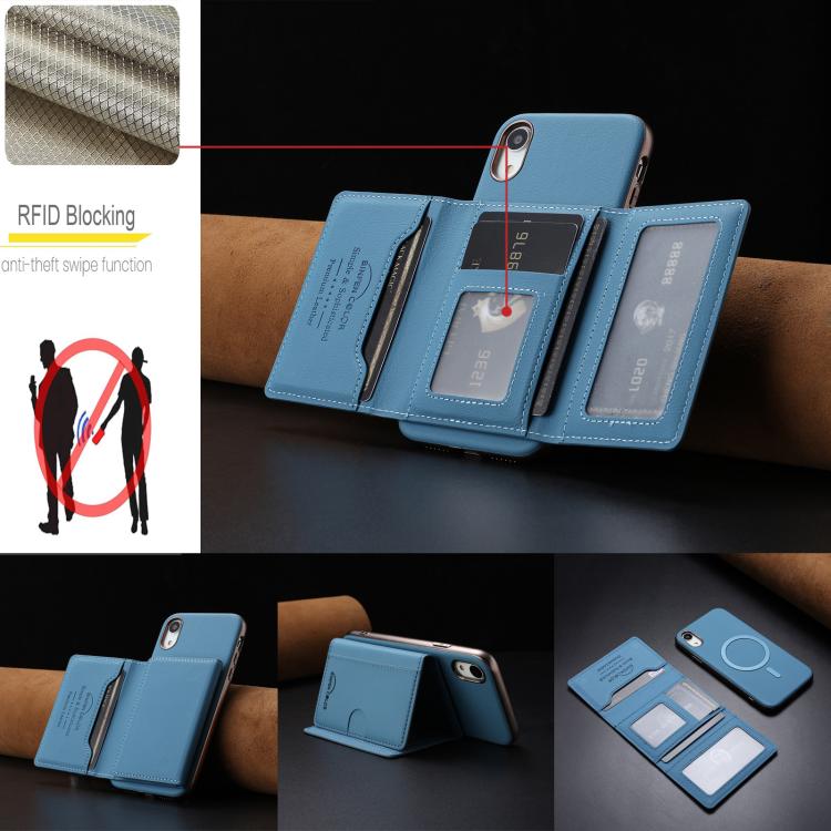 For iPhone XR Solid Color Horizontal Magnetic Card Bag RFID MagSafe Phone Case